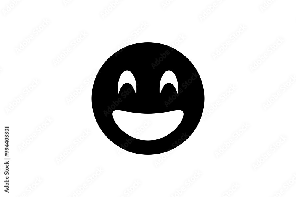 Smile face emoji in black. Emoticon icon vector.