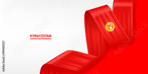 Kyrgyzstan 3D ribbon flag. Bent waving 3D flag in colors of the Kyrgyzstan national flag. National flag background design.