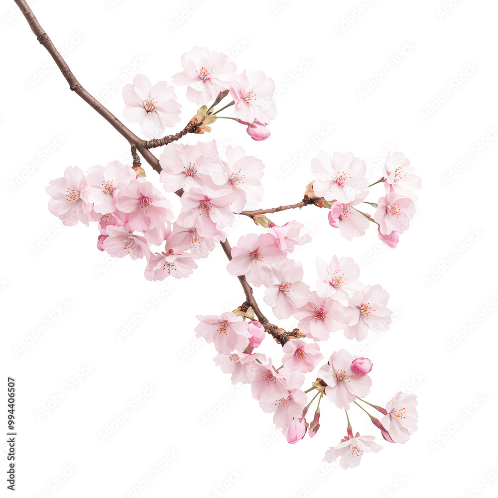 Cherry blossom branch isolated on transparent background.