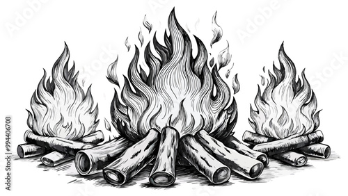 Hand drawn camping bonfireHand drawn camping bonfire, Camp fire illustration, line art, vector