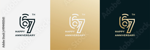 Logo 67th, 67 years anniversary, Creative design template for celebration, birthday, greeting and invitation. Editable file