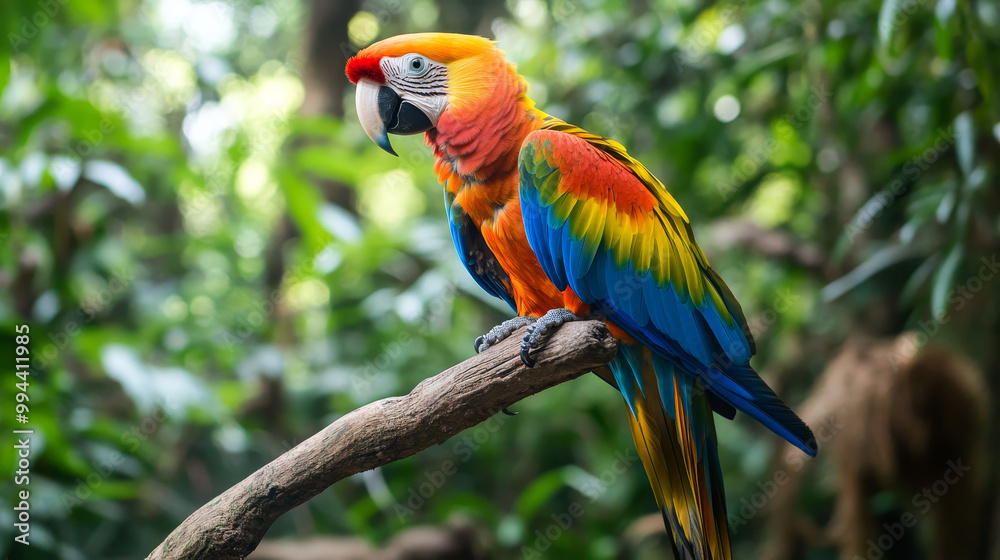 Create an image that showcases the parrot as a vibrant and charismatic bird, emphasizing its colorful plumage, expressive personality, and natural habitat. Consider the following elements Create an image that showcases the parrot as a vibrant and charismatic bird, emphasizing its colorful plumage, expressive personality, and natural habitat. Consider the following elements