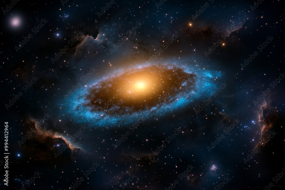 A telescope capturing distant galaxies, revealing clusters of stars and cosmic dust