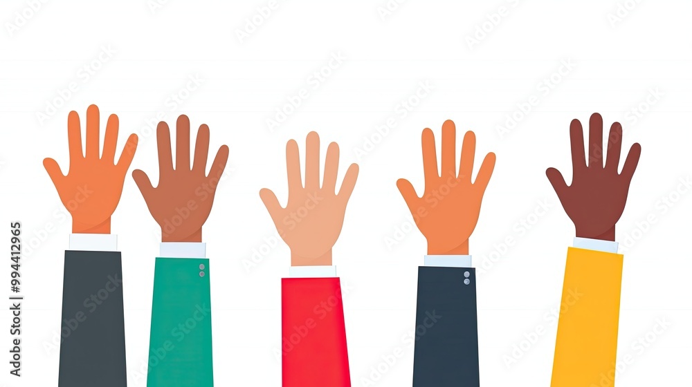 A diverse group of raised hands displays unity and engagement, symbolizing participation and community involvement. A diverse group of raised hands displays unity and engagement, symbolizing participation and community involvement.