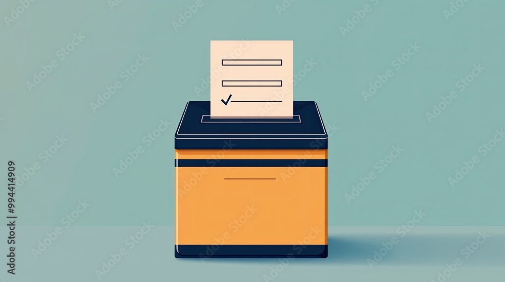 A ballot paper is inserted into a colorful box, symbolizing voting and democracy in a minimalistic design. A ballot paper is inserted into a colorful box, symbolizing voting and democracy in a minimalistic design.