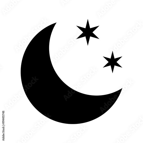 Crescent moon with stars icon on white background. Night icon. Crescent moon icon.