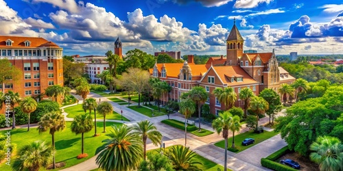 Scenic view of the University of Florida campus showcasing greenery, architecture, and student life