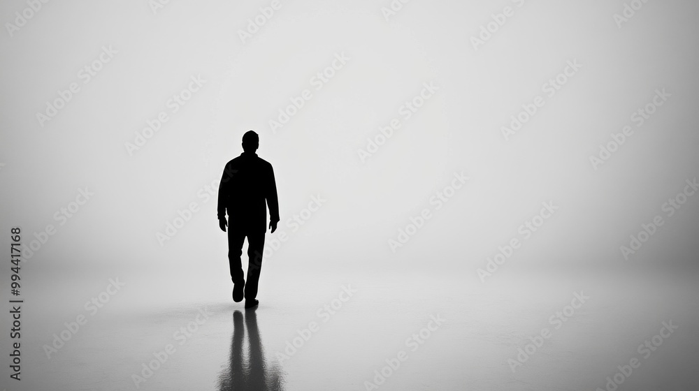A lone person dressed in dark clothing walks away in a vast, empty space with a smooth reflective surface, evoking feelings of solitude and contemplation in a minimalist environment A lone person dressed in dark clothing walks away in a vast, empty space with a smooth reflective surface, evoking feelings of solitude and contemplation in a minimalist environment