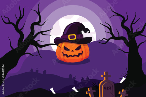 Halloween Spooky Purple Night Scene Horizontal Background vector