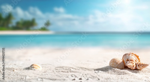 Wallpaper Mural Calm beach with seashells on the sandy shore under a bright blue sky at midday Torontodigital.ca