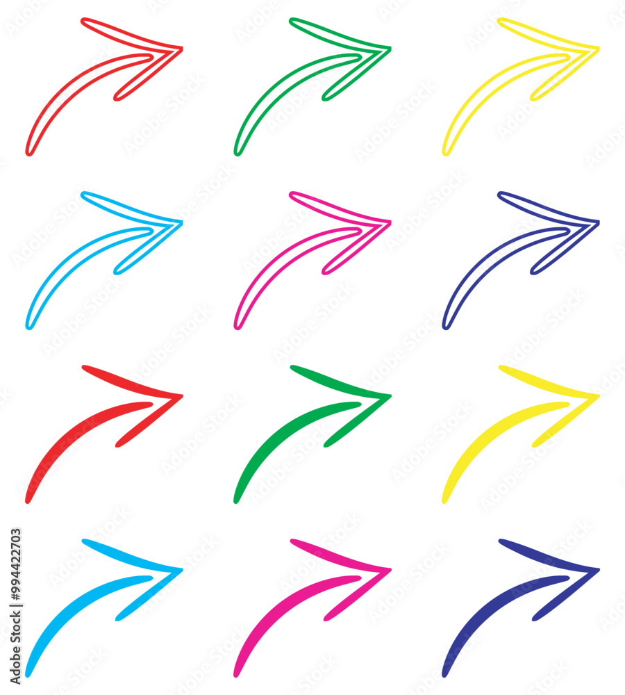 Fototapeta premium Curved arrow icon vector. Arrow pointer icon sign symbol in trendy flat style. Set elements in colored icons. Arrow right vector icon illustration isolated on white background