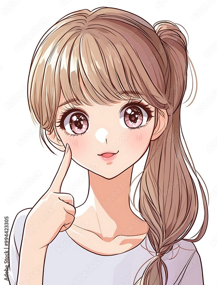 Anime Girl Smiling and Pointing Finger, Cute Cartoon Illustration Anime Girl Smiling and Pointing Finger, Cute Cartoon Illustration