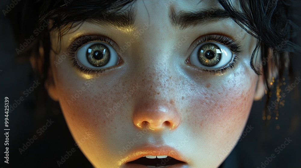 Close-up Portrait of a Child's Fearful Expression Close-up Portrait of a Child's Fearful Expression