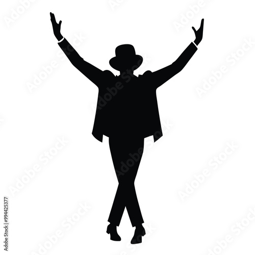 a person with their arms raised in the air. The person appears to be in a celebratory mood, vector silhouette, 