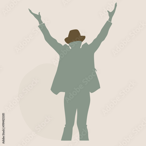 a person with their arms raised in the air. The person appears to be in a celebratory mood, vector silhouette, 