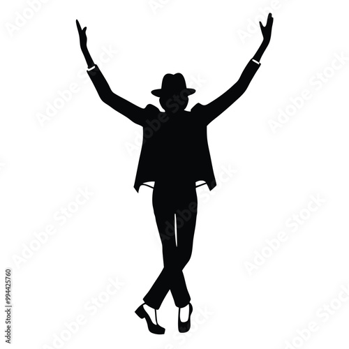 a person with their arms raised in the air. The person appears to be in a celebratory mood, vector silhouette, 