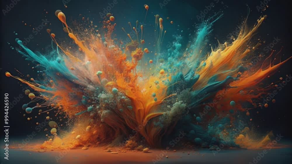 An Abstract Explosion of Orange and Teal Paint Splashes An Abstract Explosion of Orange and Teal Paint Splashes