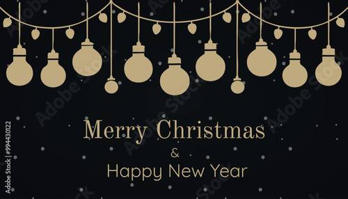 Greeting Christmas card. Suspended garland. Vector on black background