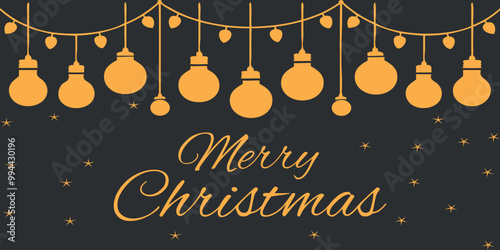 Greeting Christmas card. Suspended garland. Vector on black background