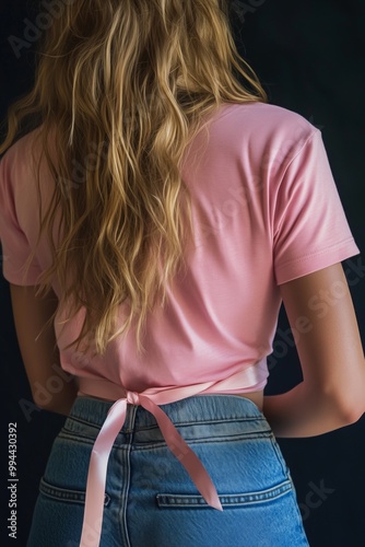 model wearing a pink t-shirt photo