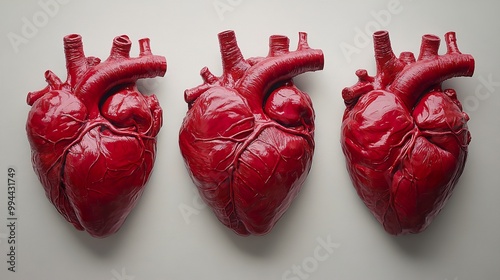 Three Realistic Human Hearts: Anatomy and Health photo