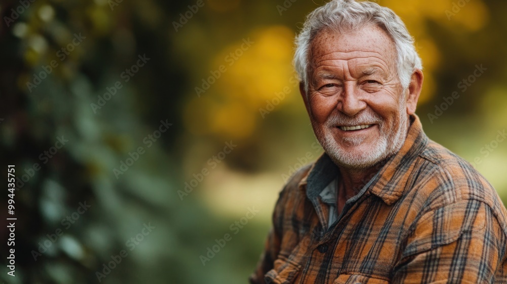 An older man enjoys the outdoors with a joyful smile, highlighting the beauty of the natural surroundings in autumn An older man enjoys the outdoors with a joyful smile, highlighting the beauty of the natural surroundings in autumn