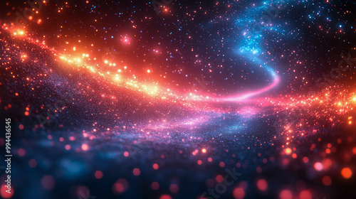 A mysterious figure walking into a glowing, vibrant tunnel of stars and galaxies