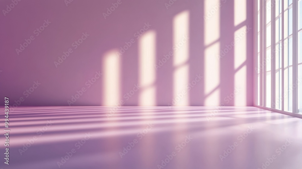 Obraz premium A serene interior space with pink walls and a plant casting shadows in natural light