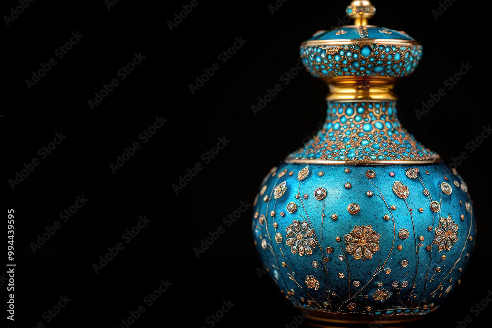 Elegant Antique Blue Perfume Bottle Isolated on Black Background Elegant Antique Blue Perfume Bottle Isolated on Black Background