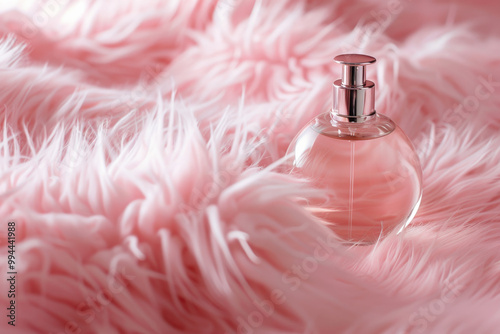 Pink Perfume Bottle on Soft Fur Background photo