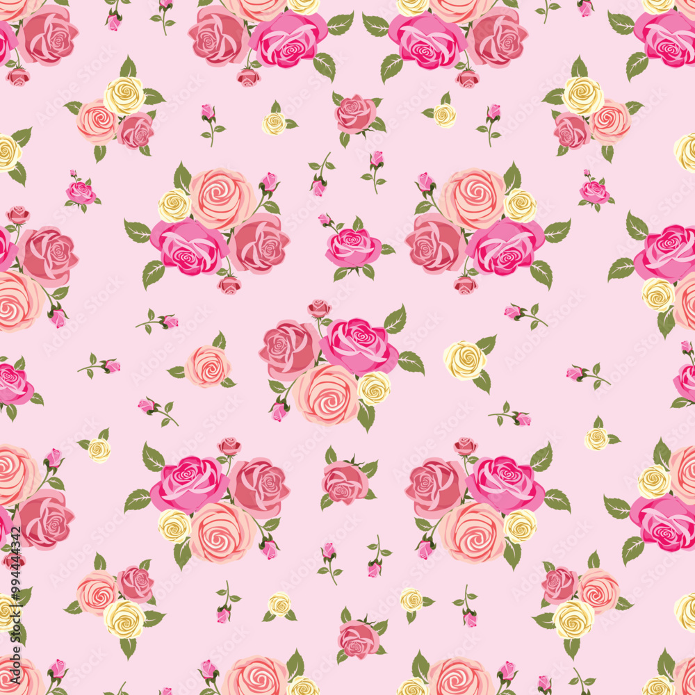 Floral pattern on the seamless fabric, Rose bouquet, Vintage style pattern for fabric, wallpaper, wrapping Floral pattern on the seamless fabric, Rose bouquet, Vintage style pattern for fabric, wallpaper, wrapping