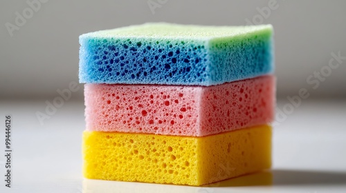 Vibrant sponges adorn your kitchen, contrasting against the pristine white backdrop. 