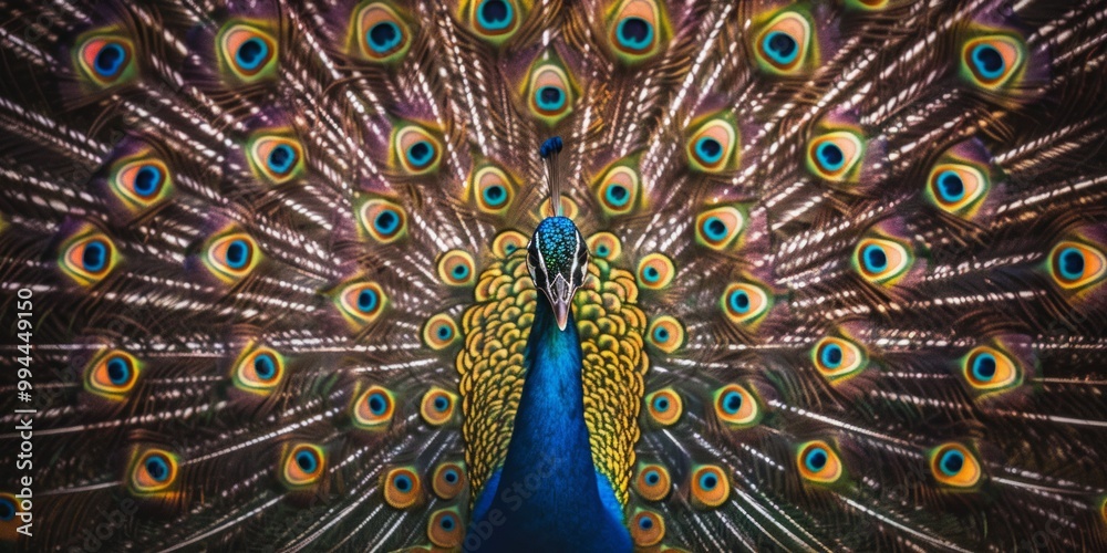Obraz premium Peacock with Spread Tail Feathers