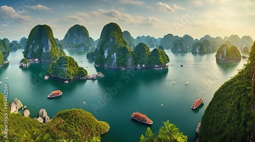 A breathtaking panoramic view of Halong Bay