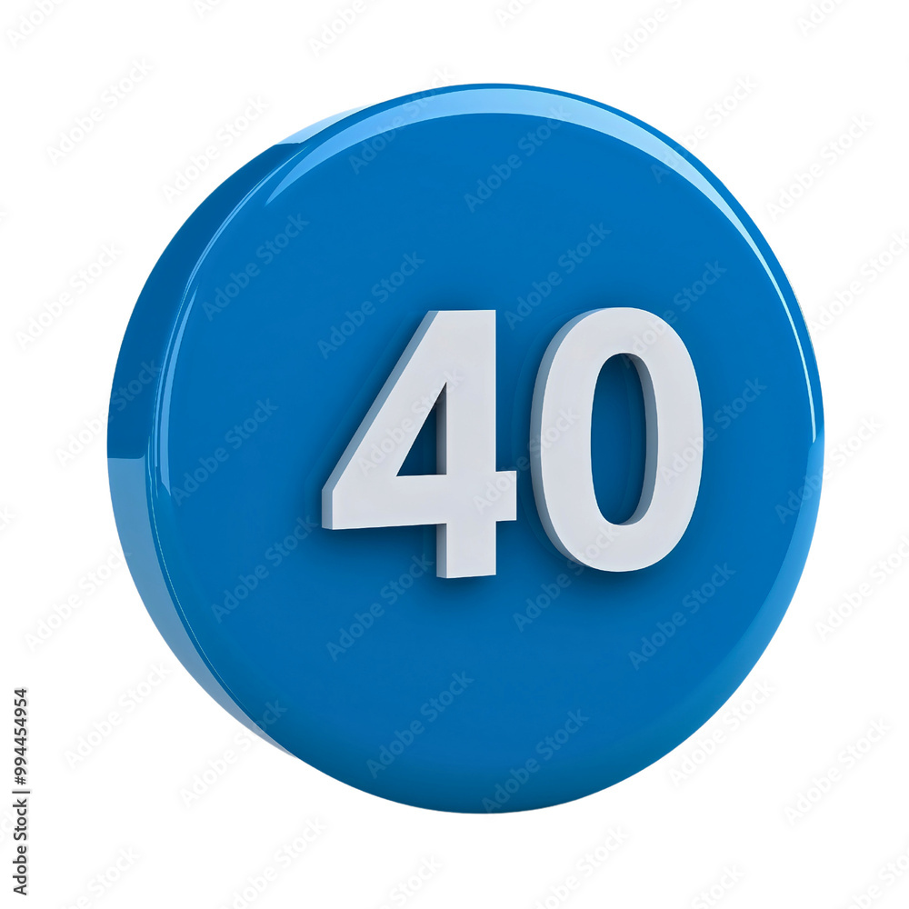 40 number speed limit road sign isolated, safety warning for street traffic, circular maximum restriction symbol, white and blue transportation information icon, kilometers per hour limitation 40 number speed limit road sign isolated, safety warning for street traffic, circular maximum restriction symbol, white and blue transportation information icon, kilometers per hour limitation