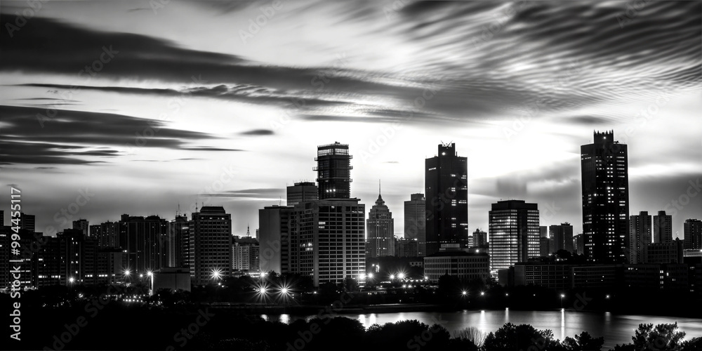 modern city skyline, black and white, no people, skyscrapers silhouettes modern city skyline, black and white, no people, skyscrapers silhouettes