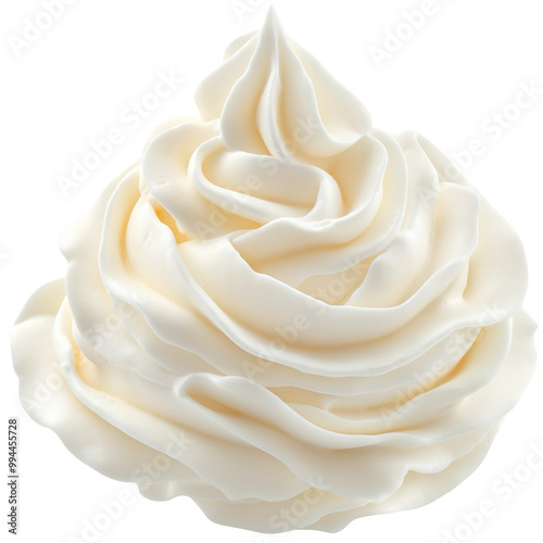 Swirl of whipped cream in a cone shape on a transparent background