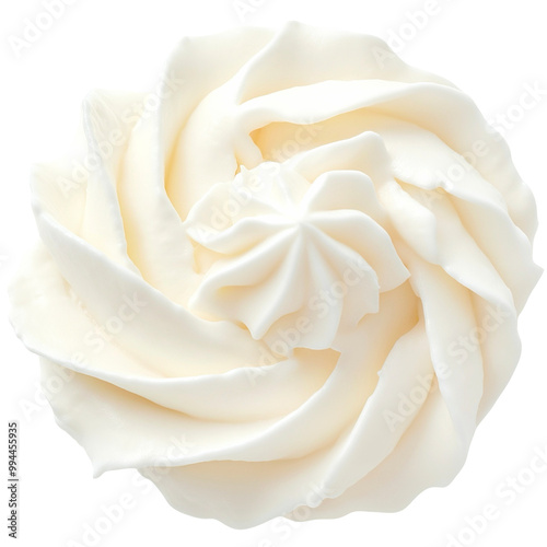 Top view of whipped cream rose swirl on a transparent background