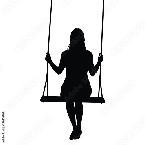 A silhouette of a woman holding a swing vector silhouette