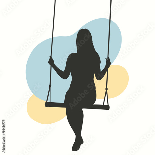 A silhouette of a woman holding a swing vector silhouette