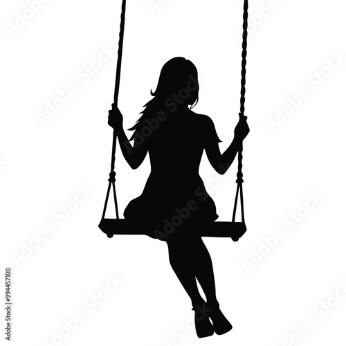 A silhouette of a woman holding a swing vector silhouette