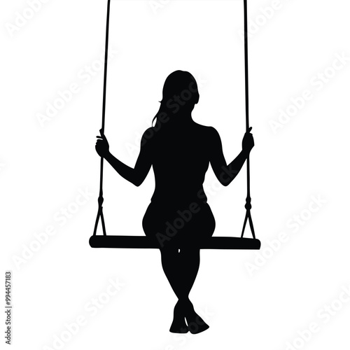 A silhouette of a woman holding a swing vector silhouette