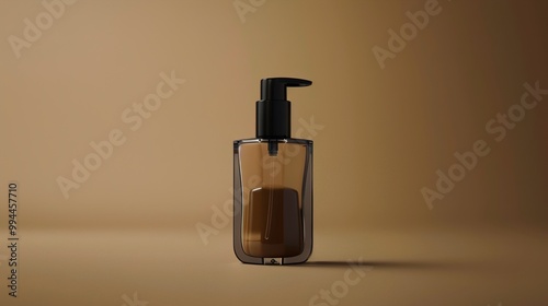 An ultra-high-resolution photo highlighting a single foundation bottle with a pump dispenser,