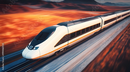 High-speed train traveling on a high-speed railway, aerial view, motion blur