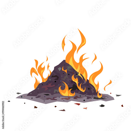 Burning heap of garbage, vector in cartoon style