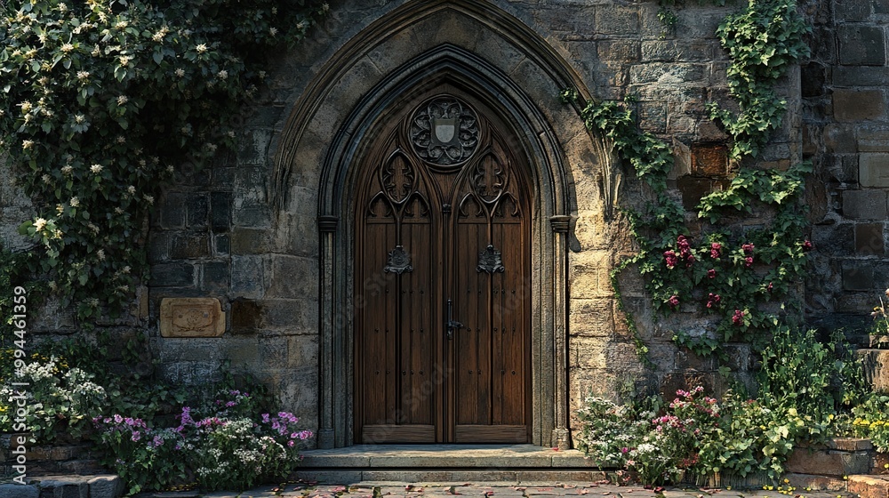 Old Stone Doorway with Ivy and Flowers Old Stone Doorway with Ivy and Flowers