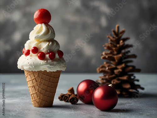 creative design of Xmas festive ice cream in abstract gray color minimal background