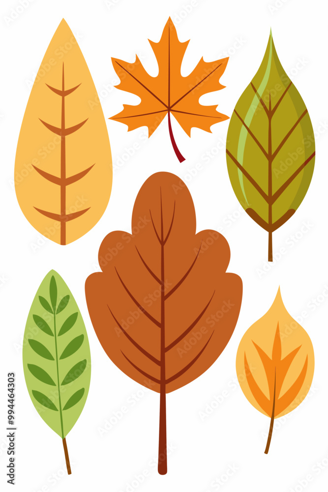 Set of six autumn leaves in various shapes and colors. Perfect for fall-themed designs, scrapbooking, or adding a touch of nature to your projects. These illustrations are simple yet effective. Set of six autumn leaves in various shapes and colors. Perfect for fall-themed designs, scrapbooking, or adding a touch of nature to your projects. These illustrations are simple yet effective.