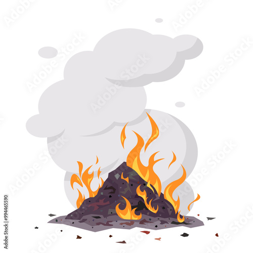 Burning heap of garbage, vector in cartoon style