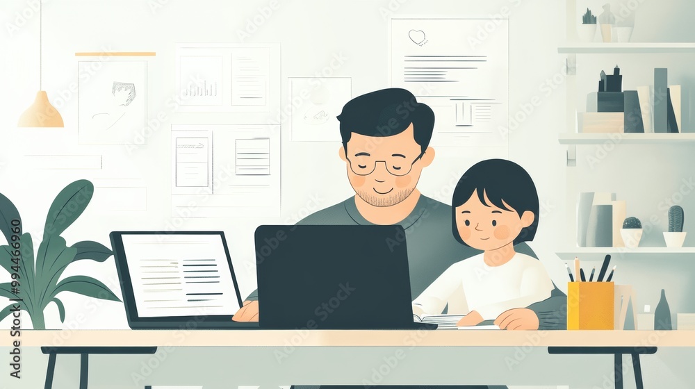 father teaching child using laptop father teaching child using laptop